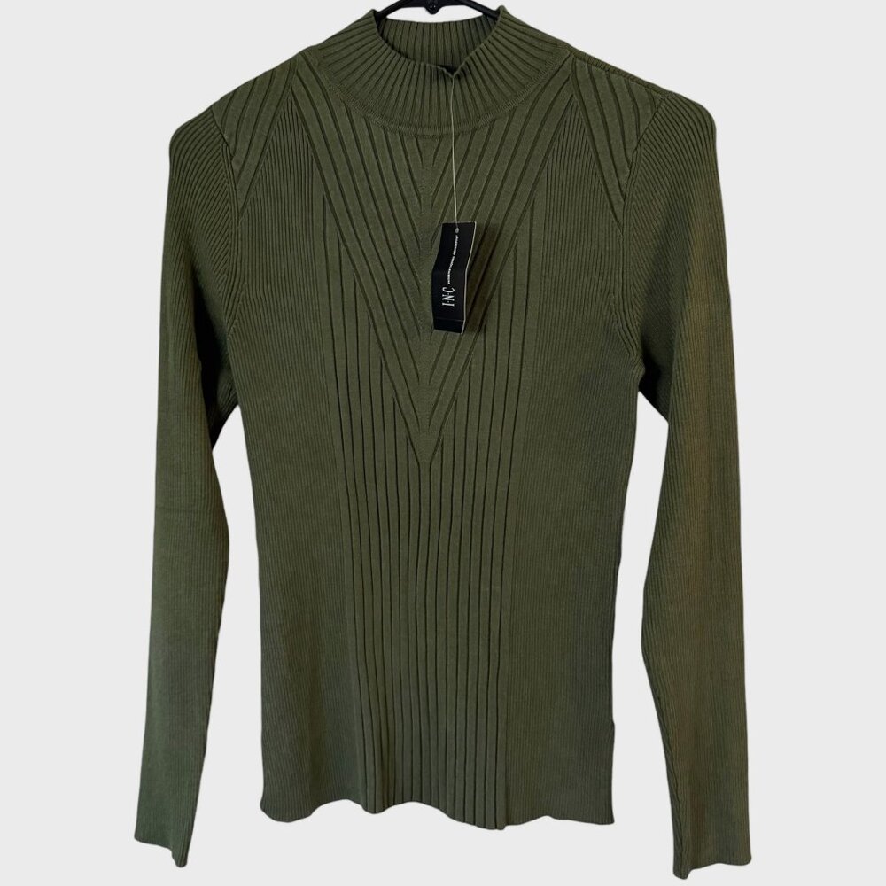 INC International Concepts Ribbed Mock-Neck Sweater Green Women's Medium NEW